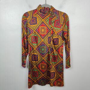 Vintage 60s 70s New Generation Dress Womens Small Turtleneck Mini Retro Mod